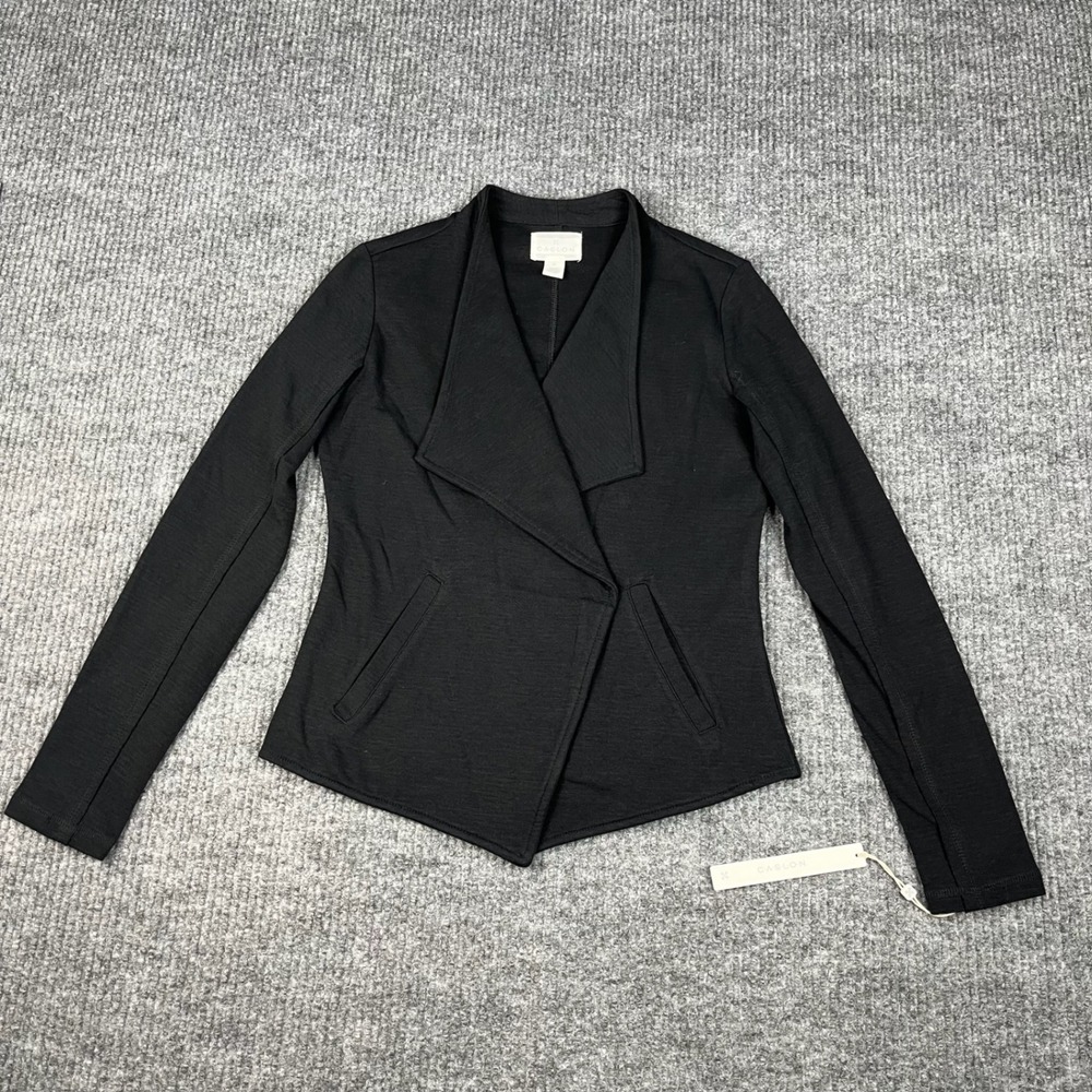 Caslon Jacket Womens XS Black Open Front Knit Moto Ponte Career Minimalist NEW